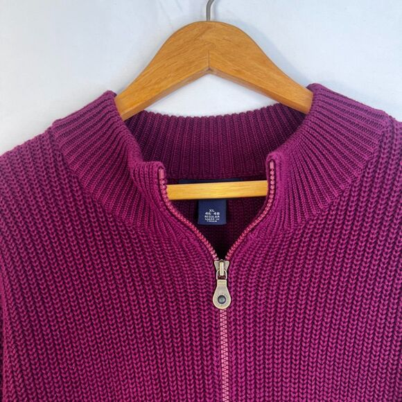 Lands End Full Zip Ribbed Knit Cardigan Sweater Retro Grandpa Core Size XL 46-48 - Picture 3 of 9
